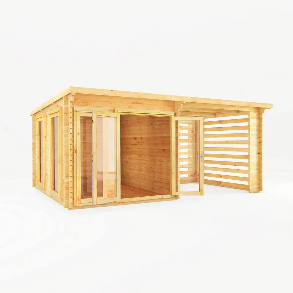 Mercia 6 x 3 m Studio Pent 28 mm Log Cabin with Slatted Area in Light Tan 2