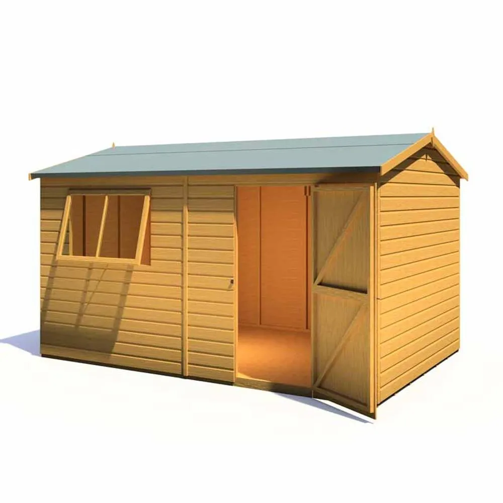 Shires Lewis 12 x 8 Feet Single Door Reverse Apex Style C Shed in Brown 2