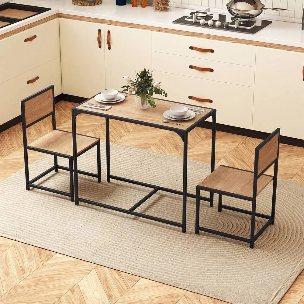 Costway 3 PCS Industrial Dining Table Set Rectangular Kitchen Table & 2 Chairs in Natural 6