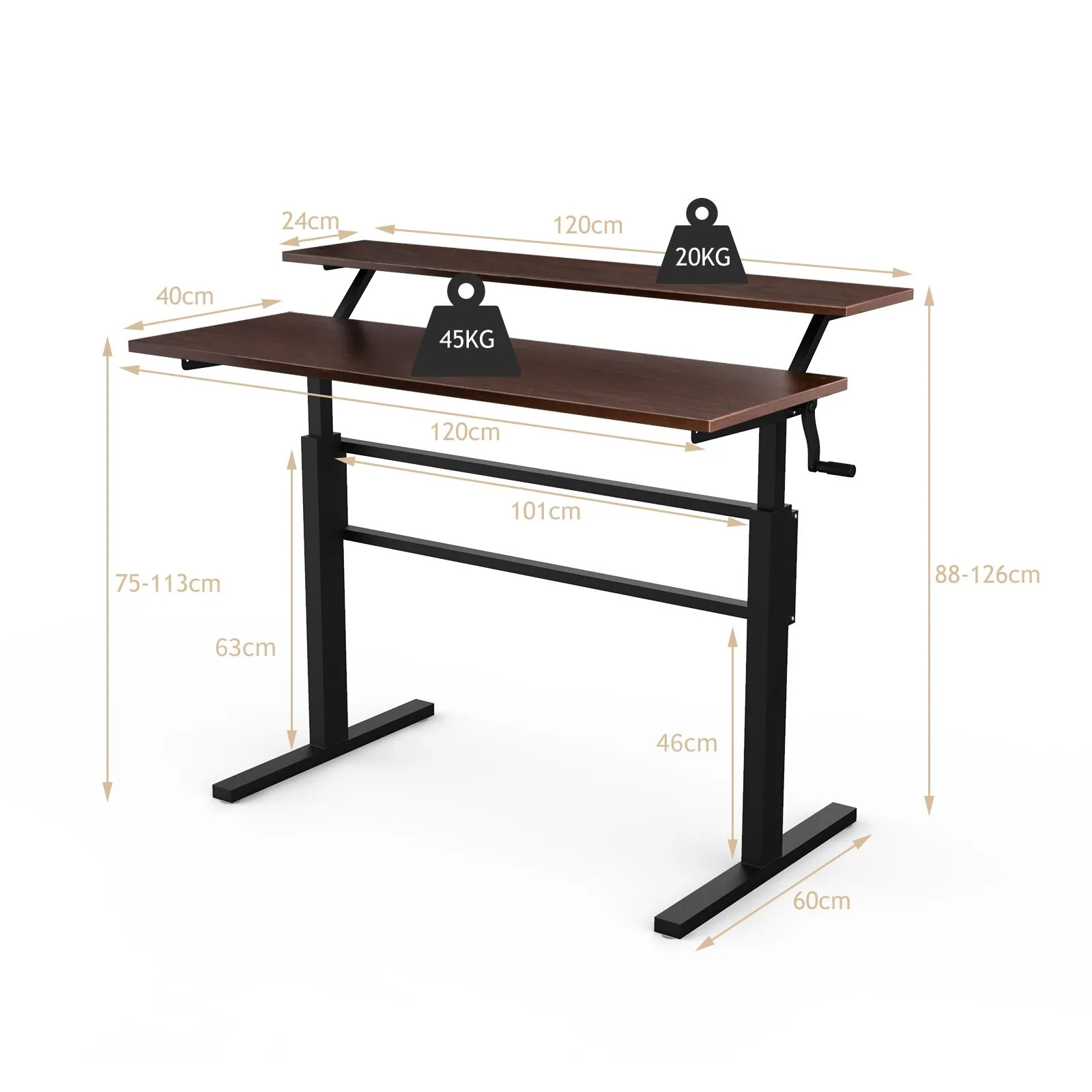 Costway 2-Tier Standing Computer Desk Sit to Stand Workstation Ergonomic Computer Table in Brown 2