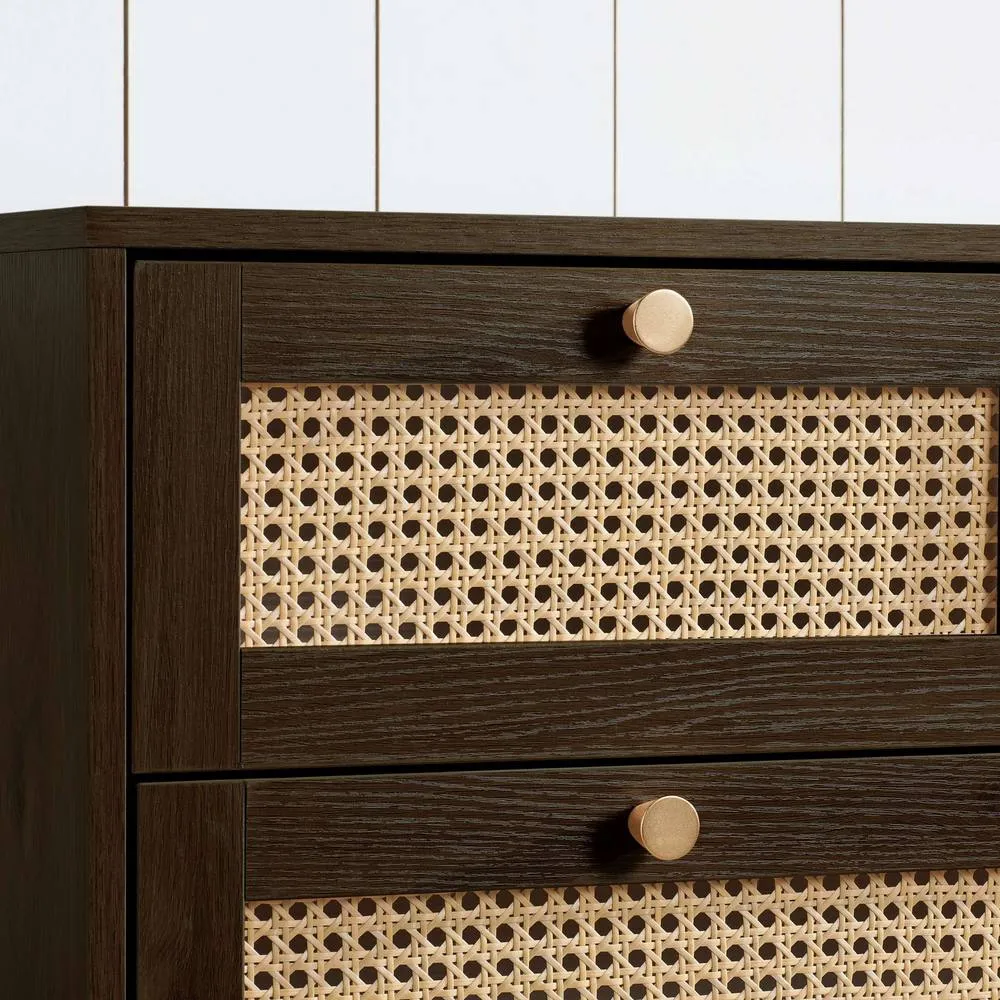 Birlea Walnut Chest of 5 Drawers Rattan Croxley Mid Century Modern 3