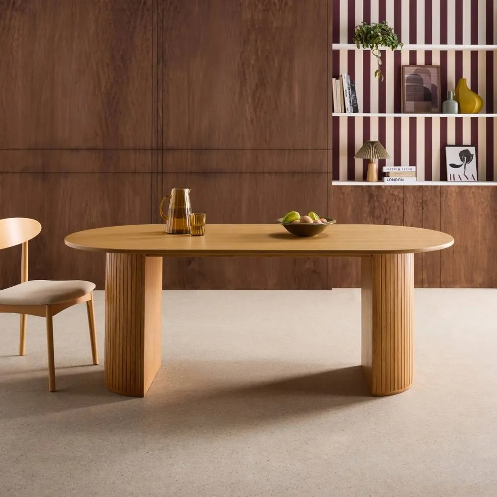 sweeek Oval dining table 200cm in rubberwood & oak veneer, seats 6-8 in Beige