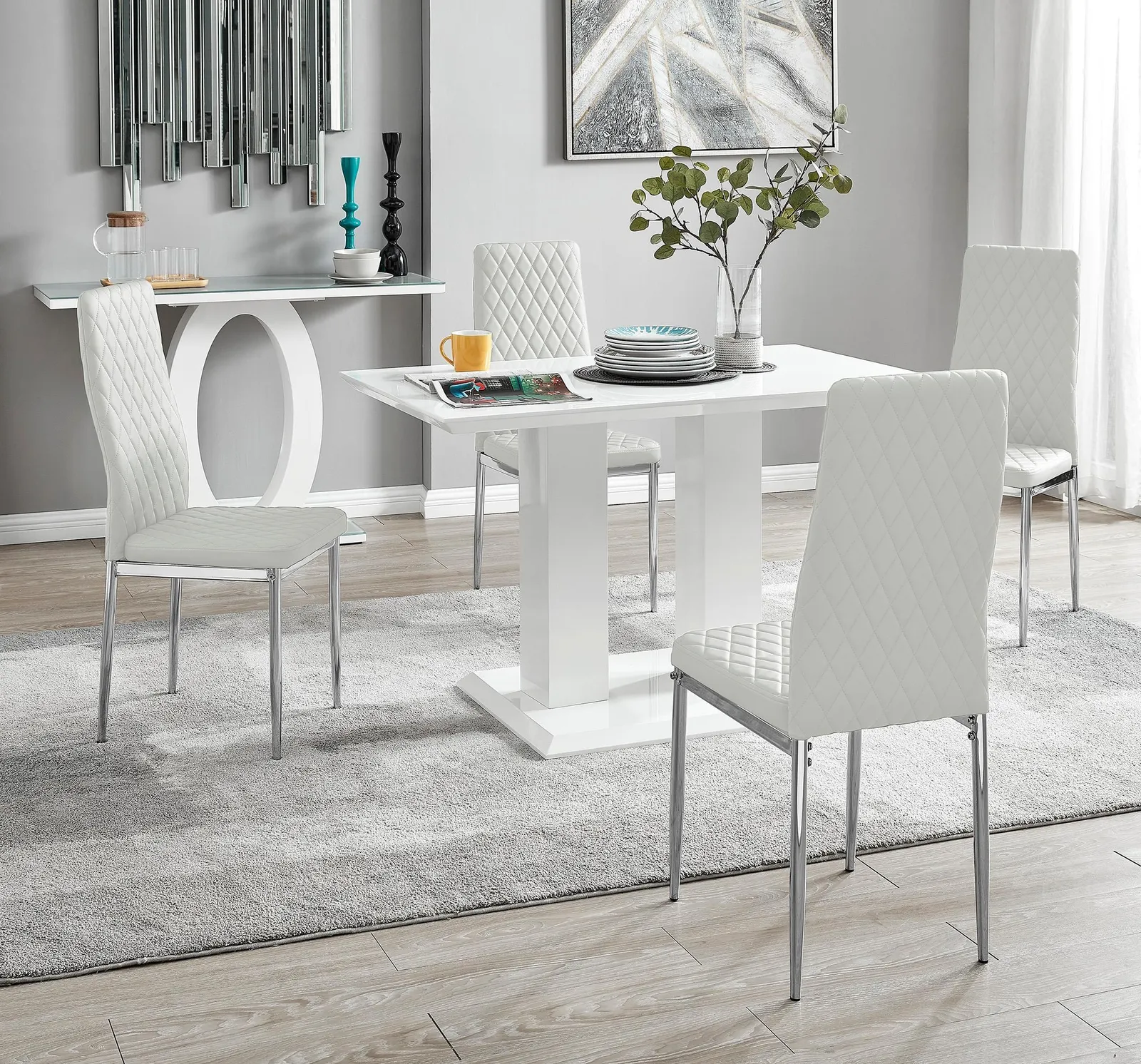 FurnitureboxUK Imperia 4 Seater Modern White High Gloss Rectangular Dining Table & 4 Milan Faux Leather Chairs 1