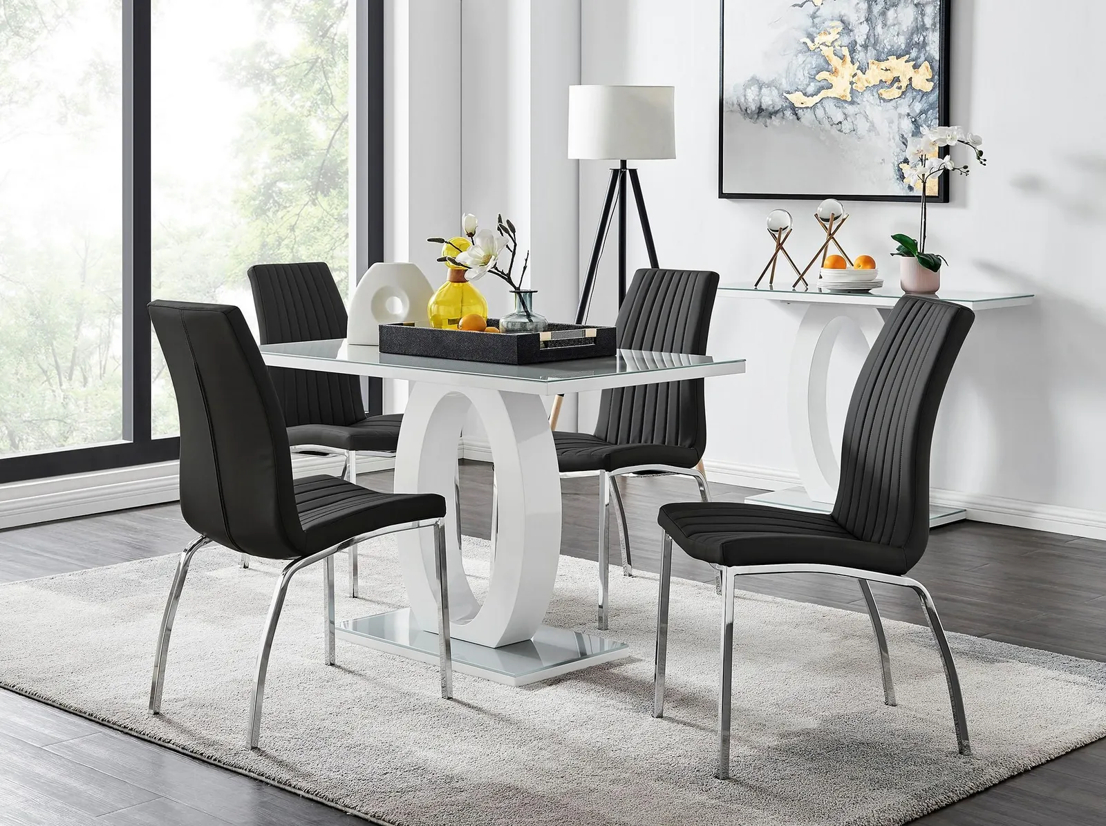 FurnitureboxUK Giovani 4 Grey Dining Table & 4 Isco Chairs in Black