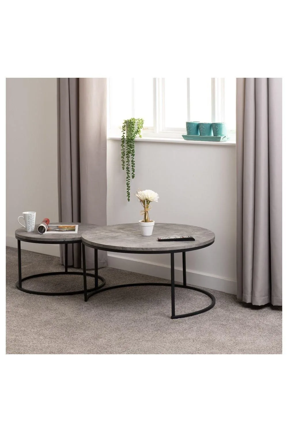 Seconique Athens Round Coffee Table Set in Charcoal