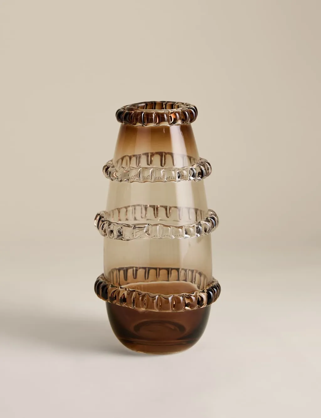 M&S Smoked Glass Textured Frill Vase Brown