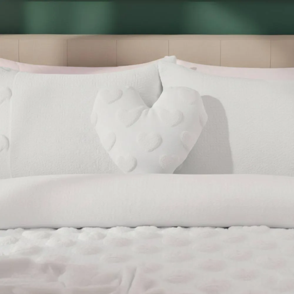 Snug City Heart Shaped Teddy Fleece Cushion Ultra Soft Plush Decorative Pillow in White