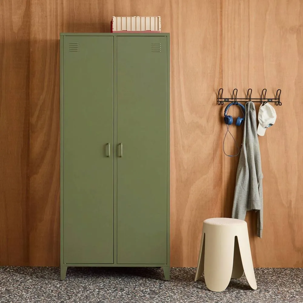 sweeek Industrial metal wardrobe for bedroom closet with 2 doors, 4 shelves in Khaki 3