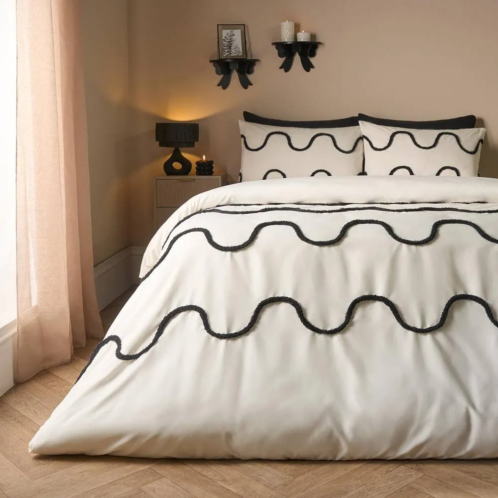 OHS Tufted Wave Bedding Set Modern Duvet Cover with Pillowcase in White