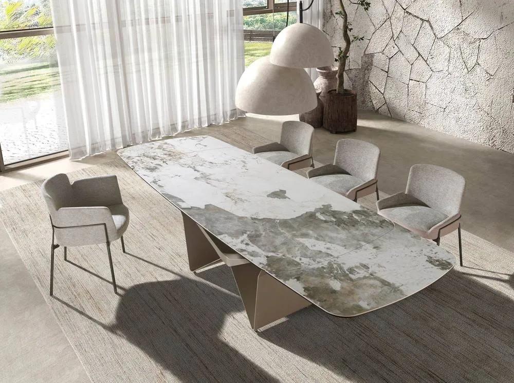 Angel Cerda Grey Fabric Dining Chair Stainless Steel Legs 4