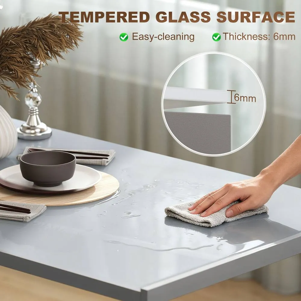 HOMCOM Modern Rectangular 4 Seater Dining Table with Tempered Glass Top in Grey 4