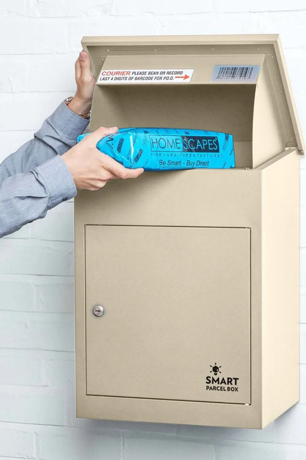 Homescapes Smart Parcel Box® Medium Front Access Secure Delivery Box in Natural 1