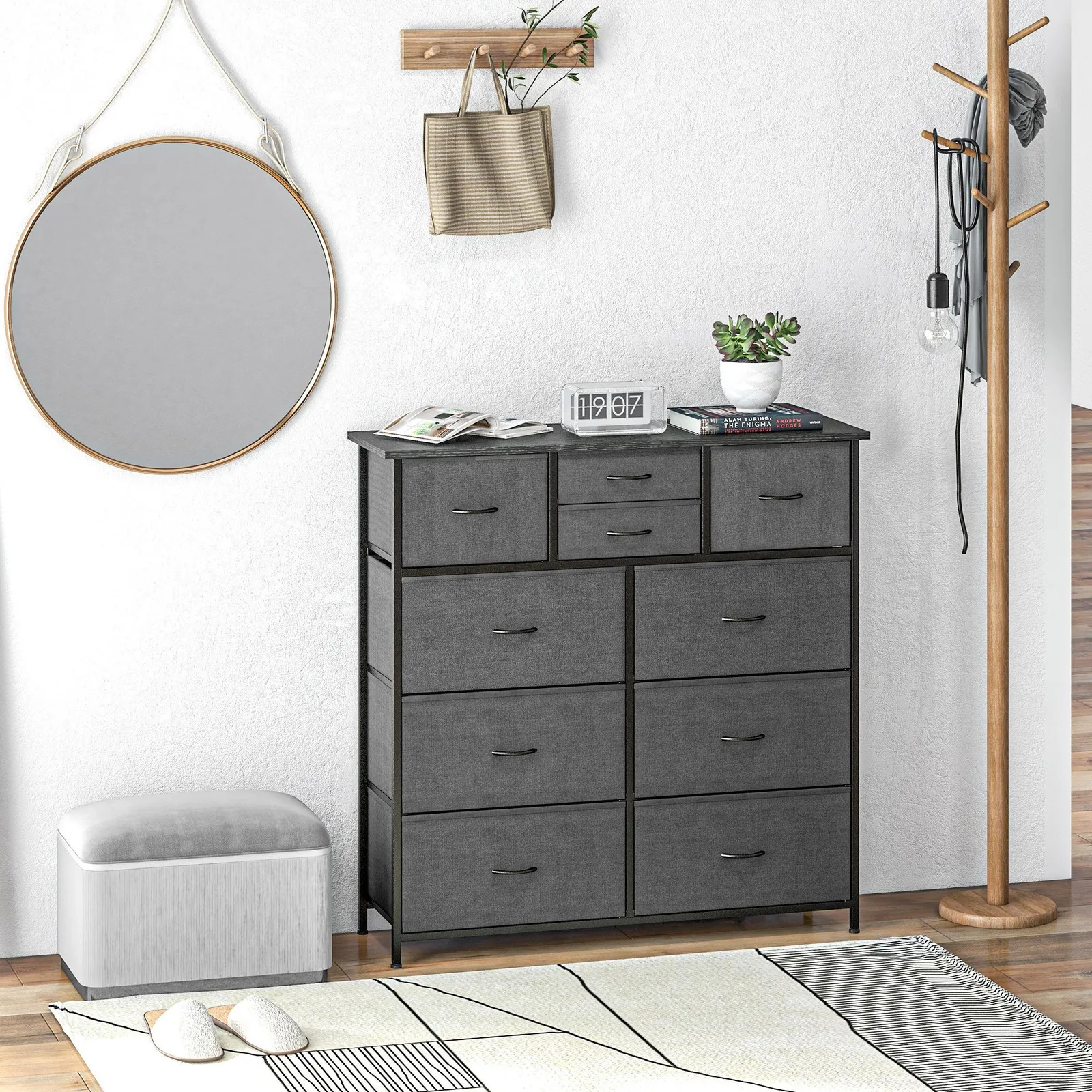HOMCOM Bedroom Chest of Drawers Fabric Dresser w/ Foldable Drawers in Black