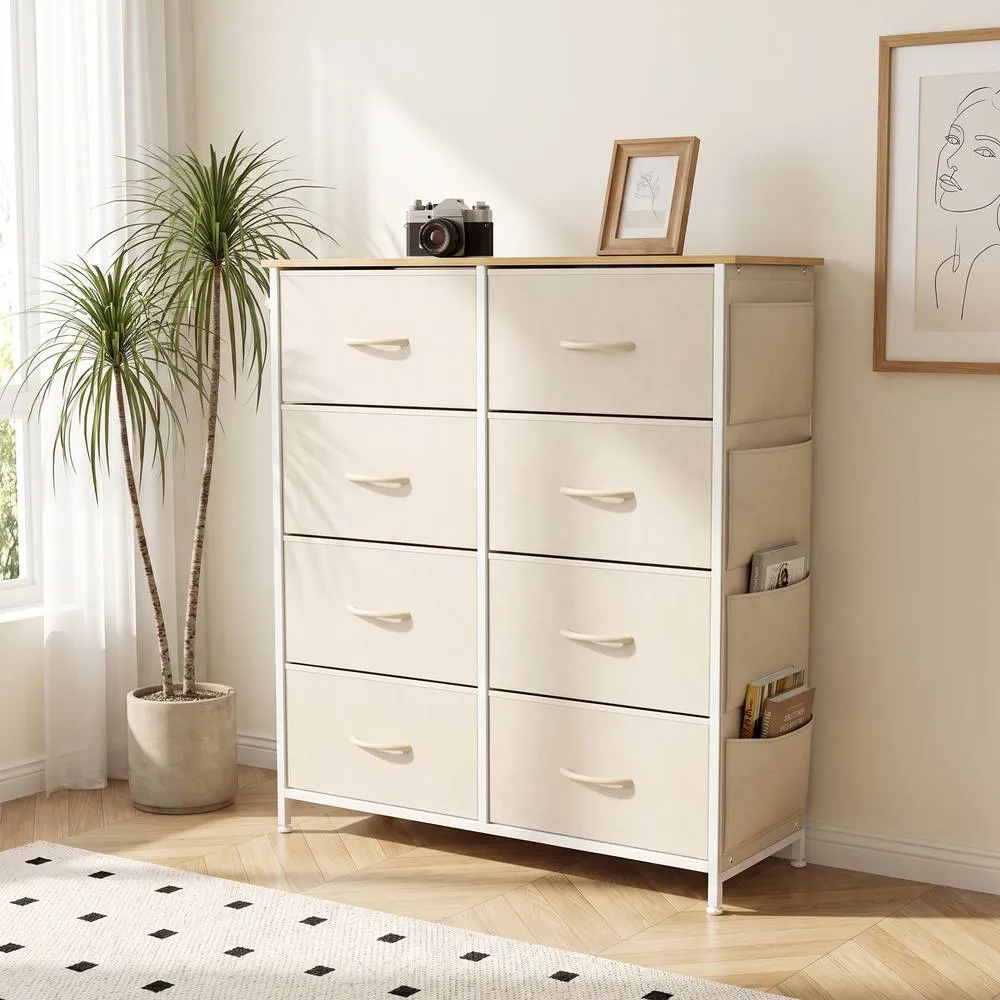 HOMCOM Fabric Chest of Drawers, 8 Drawer Dresser for Bedroom, Beige 2
