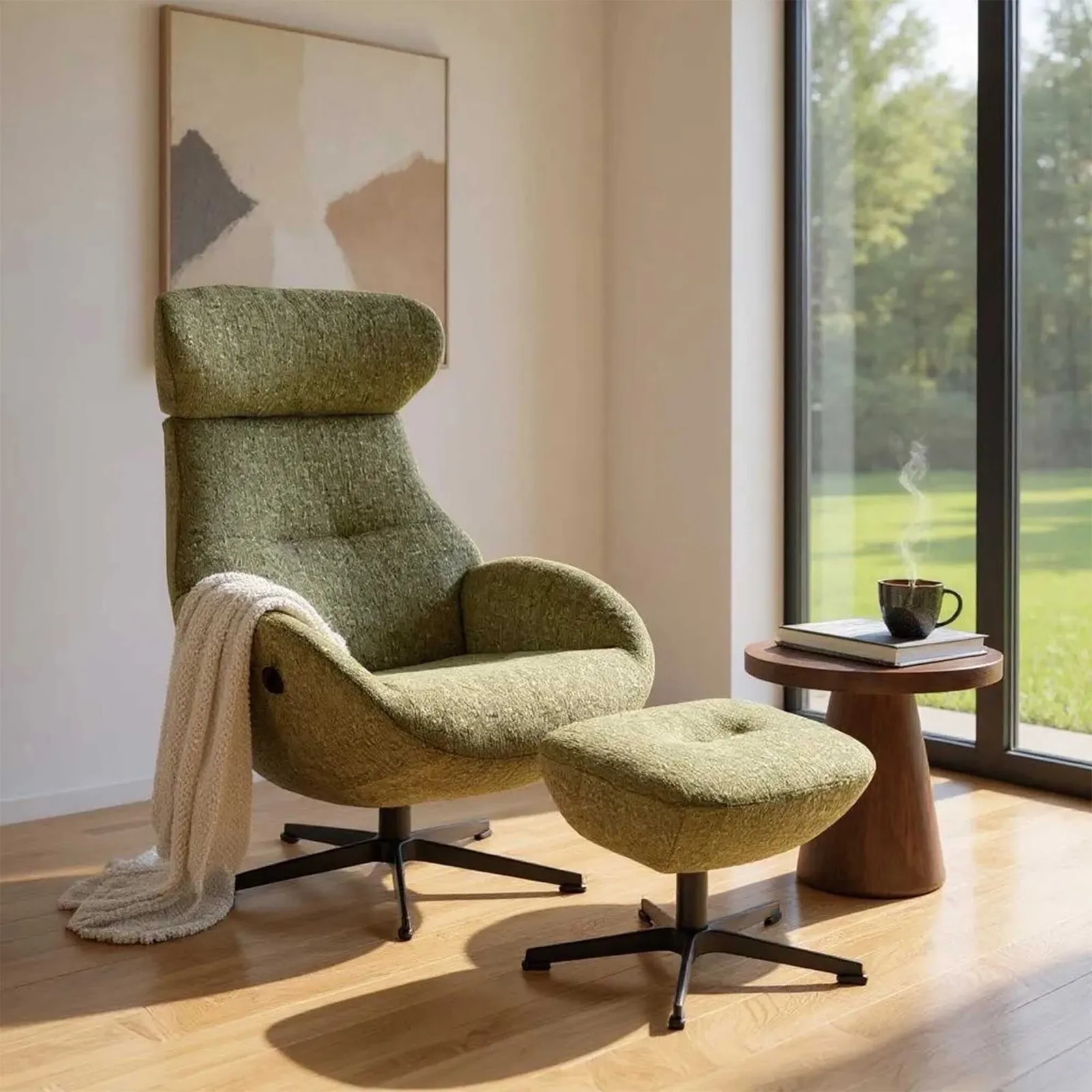 Conform Globe Swivel Recliner Chair, Green Fabric | Barker & Stonehouse 2