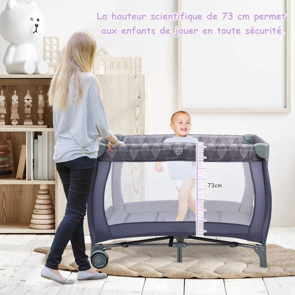 Costway 3 in 1 Travel Cot Foldable Baby Crib Playard w/Bassinet Nursery Center in Grey 5