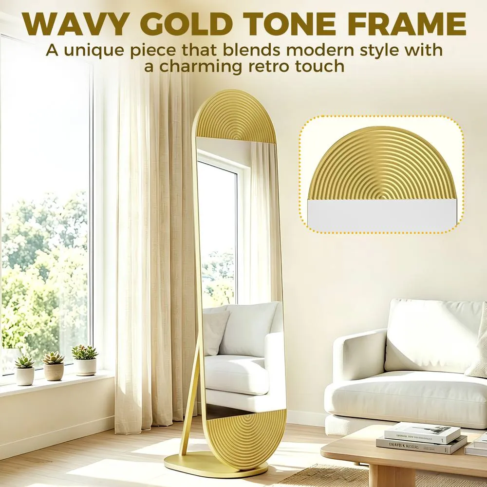 HOMCOM Wavy Full Length Mirror with Metal Frame & Base, Gold Tone 6