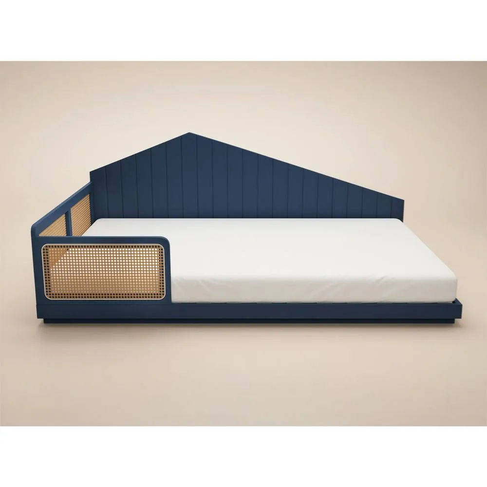 Flair Carter Small Double Montessori Bed with Rattan Panels Navy 4