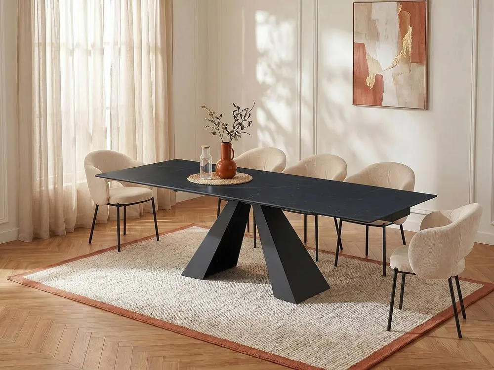 Vente-unique 6 - 10 Seater Extendable Dining Table In Tempered Glass, Ceramic and in Black 3