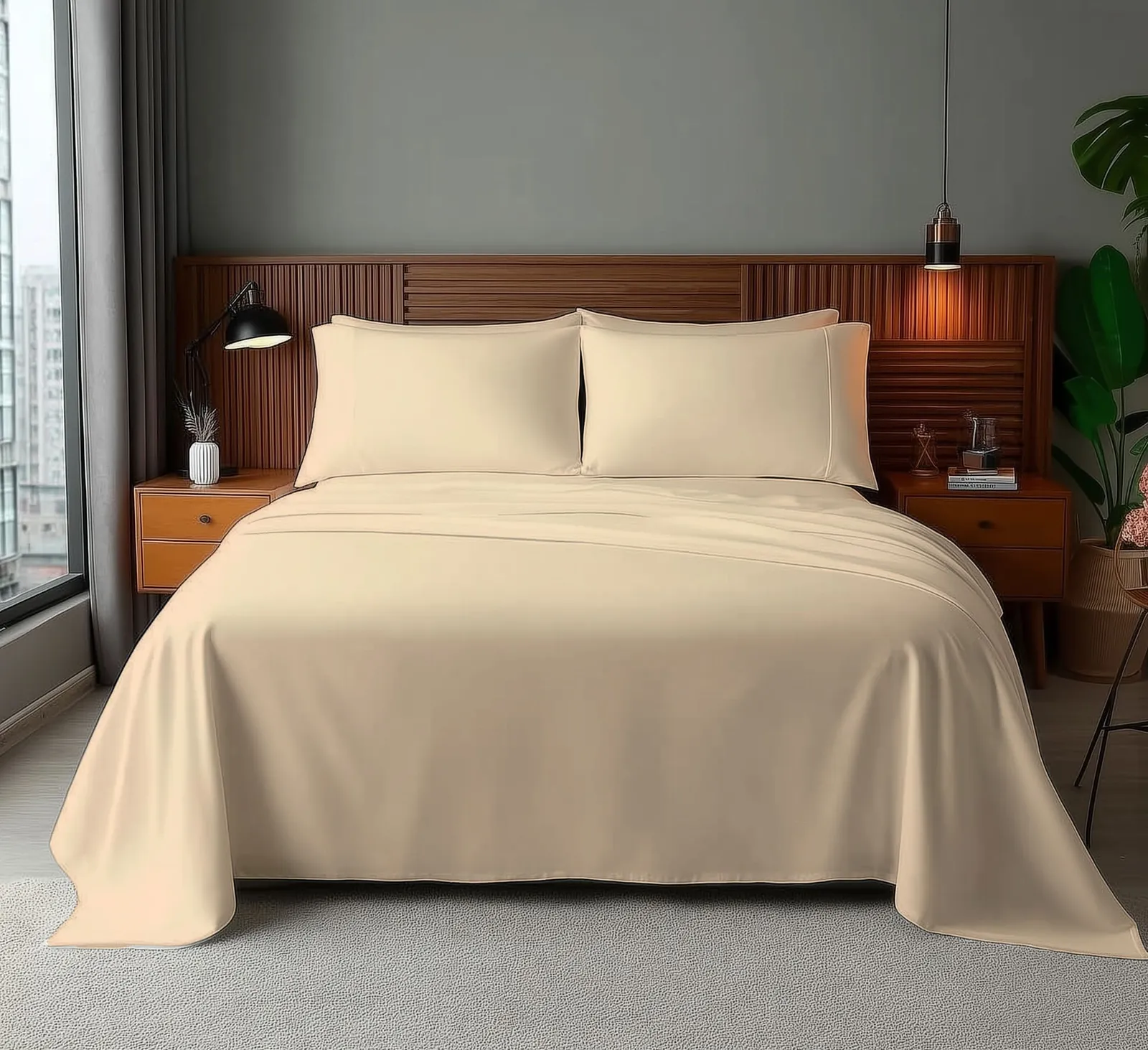 Snug City Microfibre Soft Touch Flat Sheet Plain Dyed Bed Linen in Cream