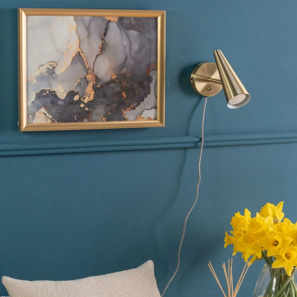 ValueLights Plug In Brushed Antique Brass Cone Wall Light in Bronze 3