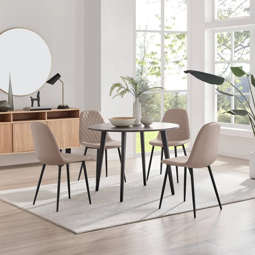 FurnitureboxUK Koko Walnut Effect Round Dining Table & 4 Corona Chairs in Beige 1