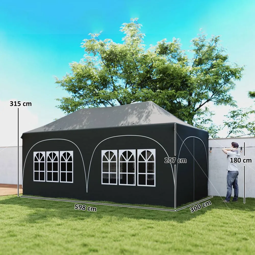 OUTSUNNY 3 x 6m Pop Up Gazebo with Sides, Peak Top Garden Party Tent Marquee in Dark Grey 3