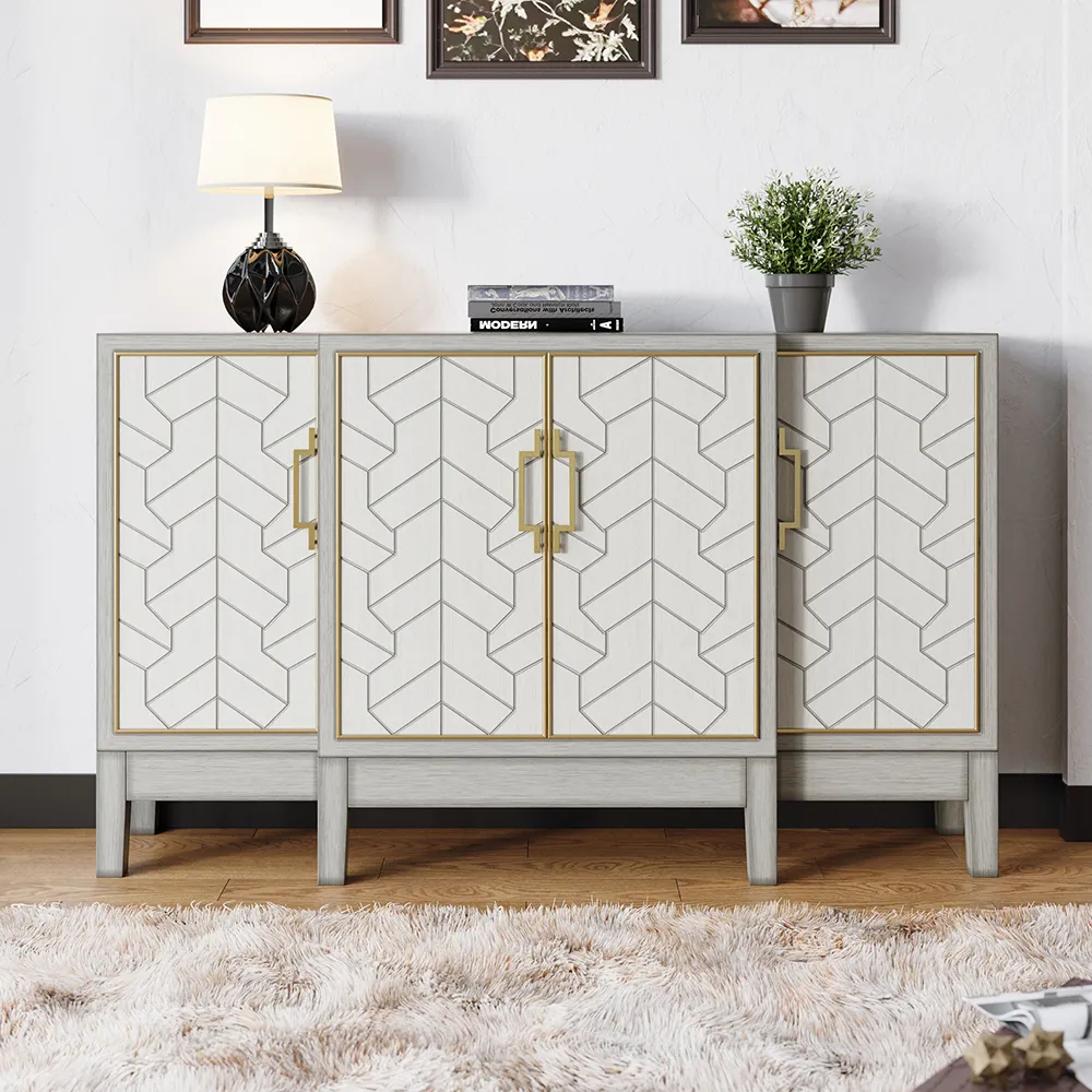 1500mm Antique Grey Sideboard Buffet with Doors Farmhouse Carved Credenza