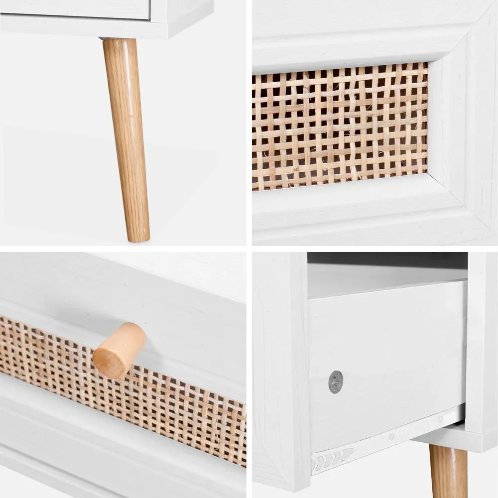 sweeek Coffee Table With Wood & Cane Effect in White 4