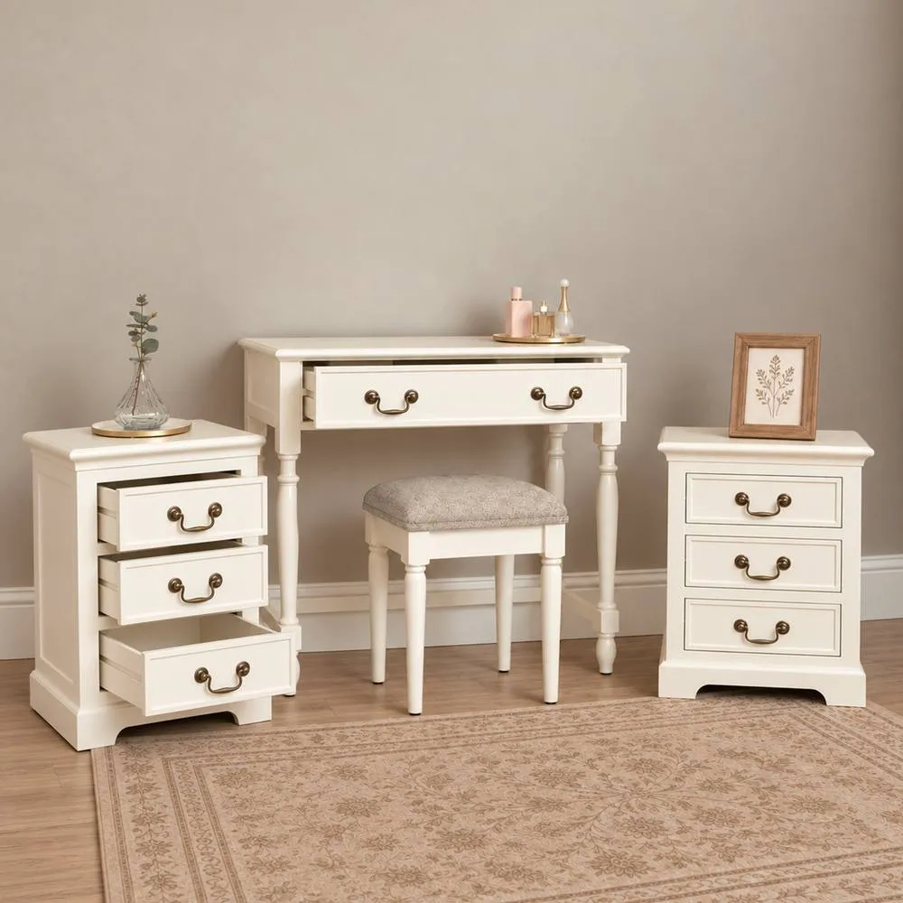 Melody Maison Dressing Table Set & Pair of Bedside Tables - Charlotte Ivory Range 2