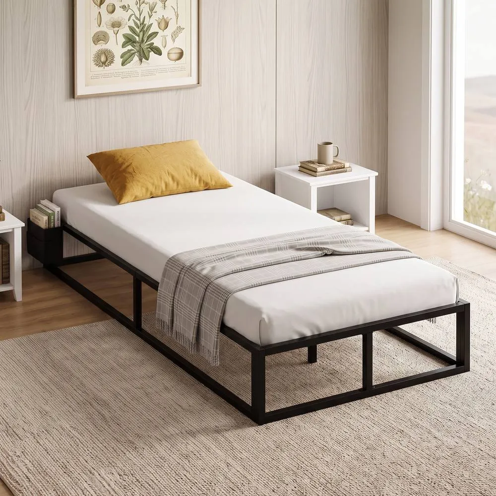 HOMCOM 12 Slats Metal Platform Bed Frame with Storage Bag, Black 2