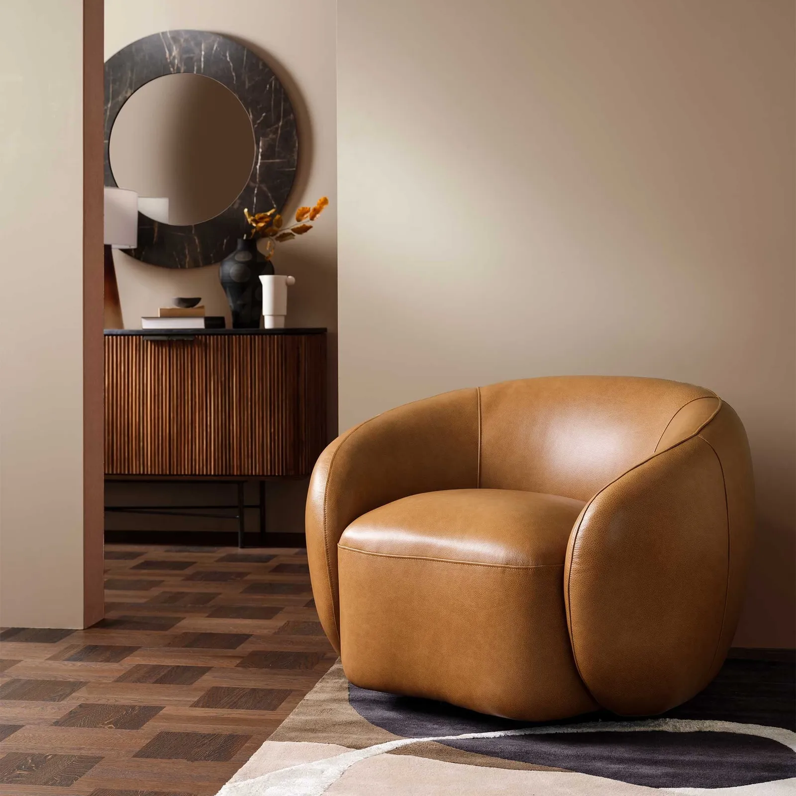 Gardin Swivel Armchair, Brown Leather | Barker & Stonehouse 2
