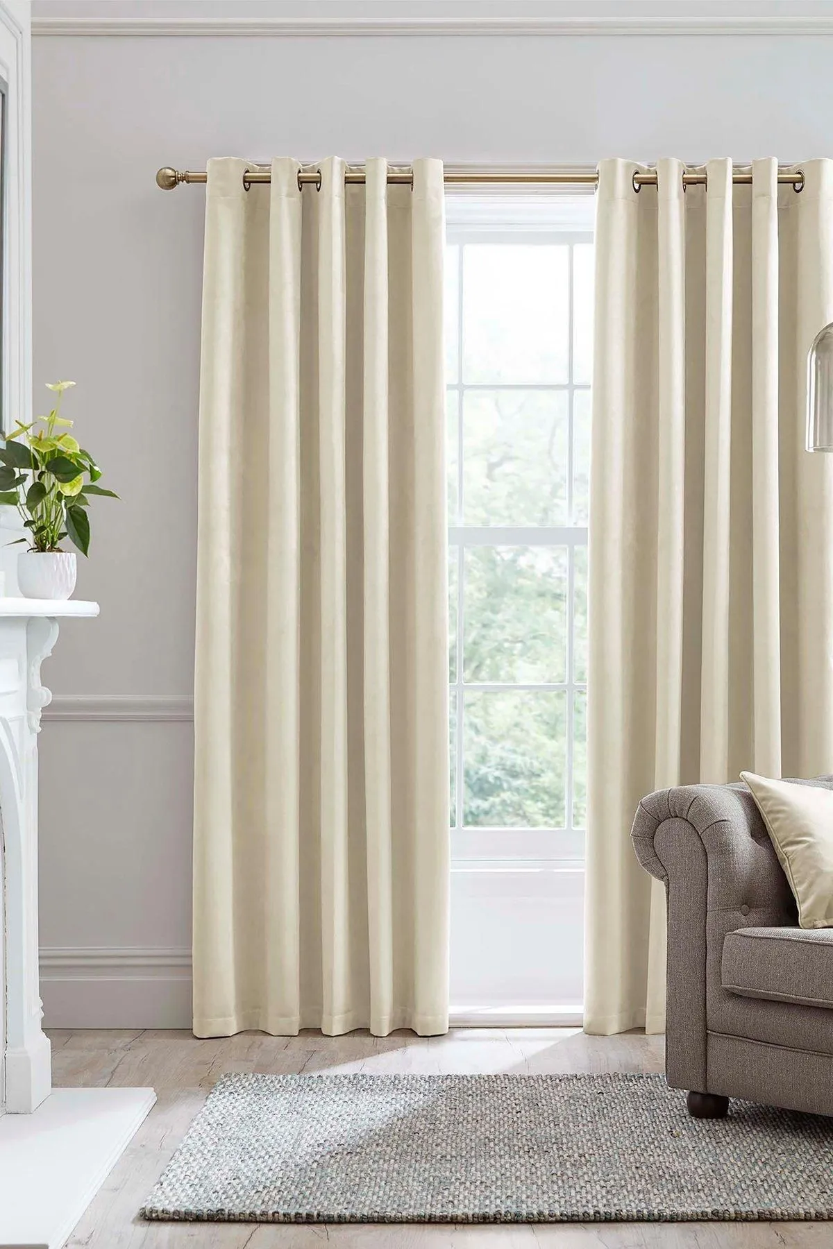 Laurence Llewelyn-Bowen Montrose' Velvet Blackout-Coated Pair of Eyelet Curtains in Ivory 1