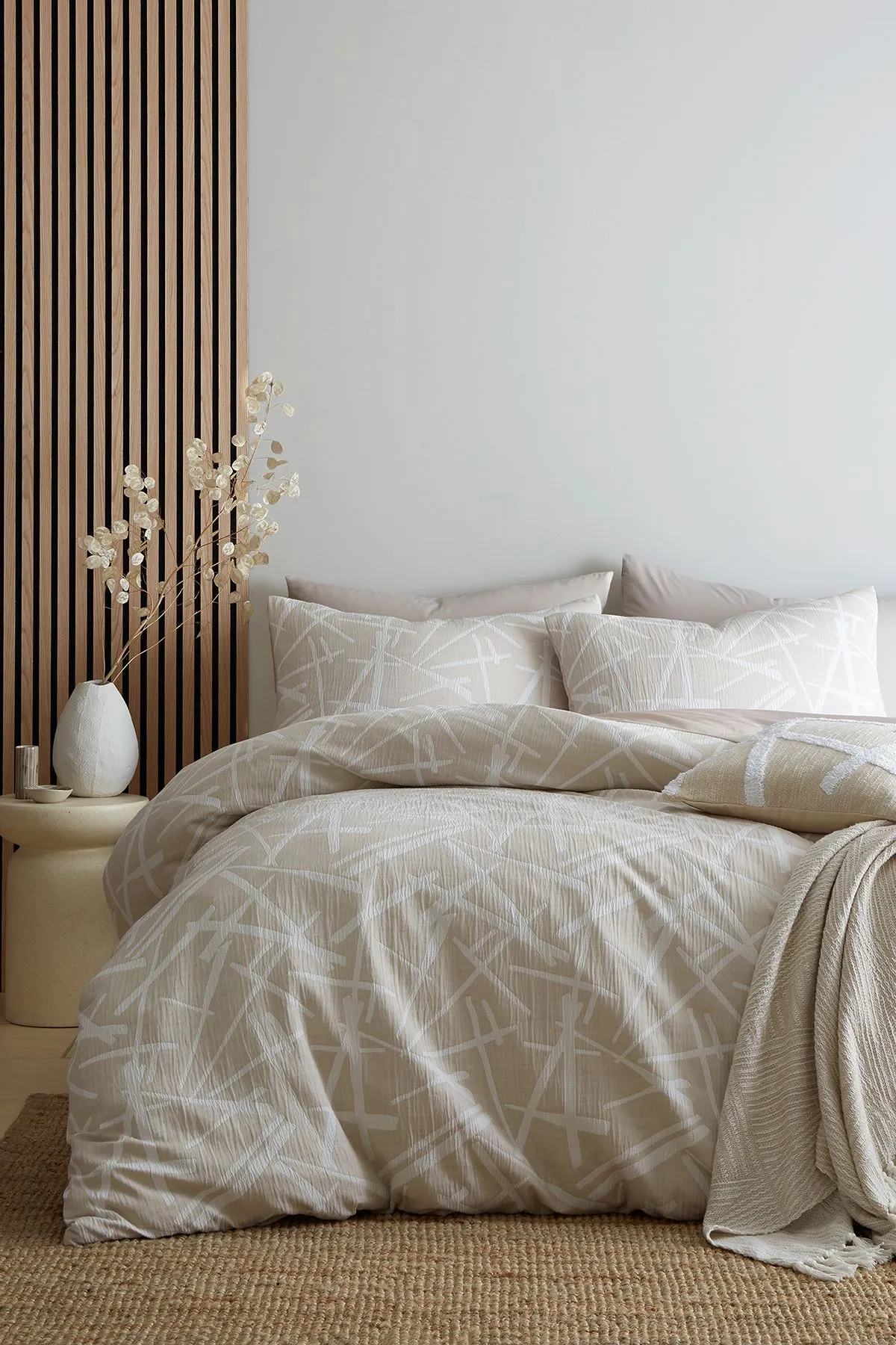 Appletree 'Otto' Jacquard Mark-Making Textured Duvet Cover Set in Natural 4