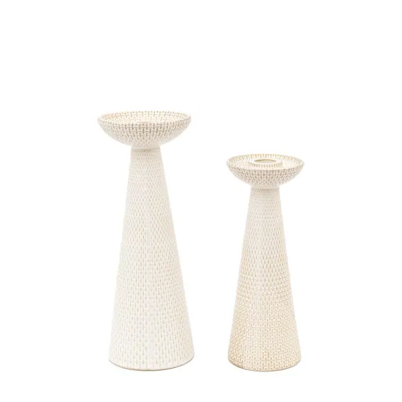 Crossland Grove Porto Ceramic Candle Stick White Glaze (Set of 2), White 6
