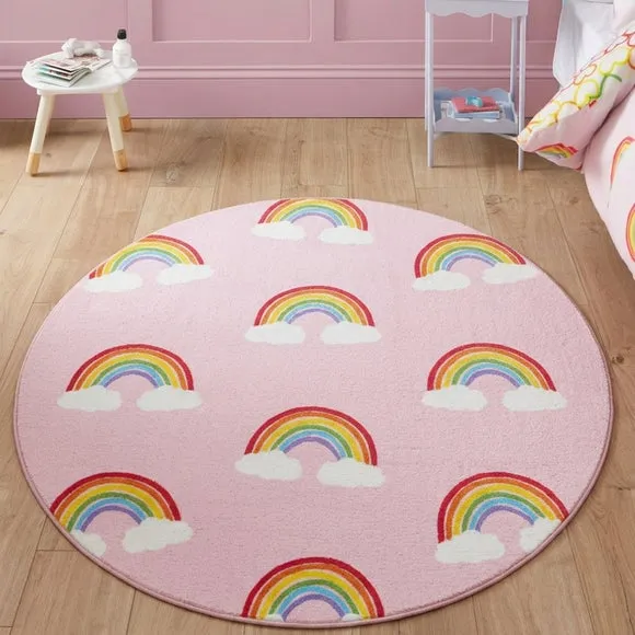 Catherine Lansfield Kids Rainbow Hearts Circle Rug