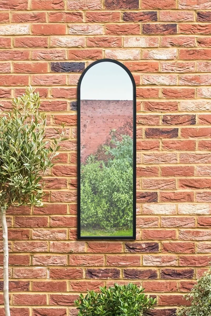 MirrorOutlet Black Metal Framed Arched Garden Wall Mirror 47" X 16" (120CM X 40CM) 2