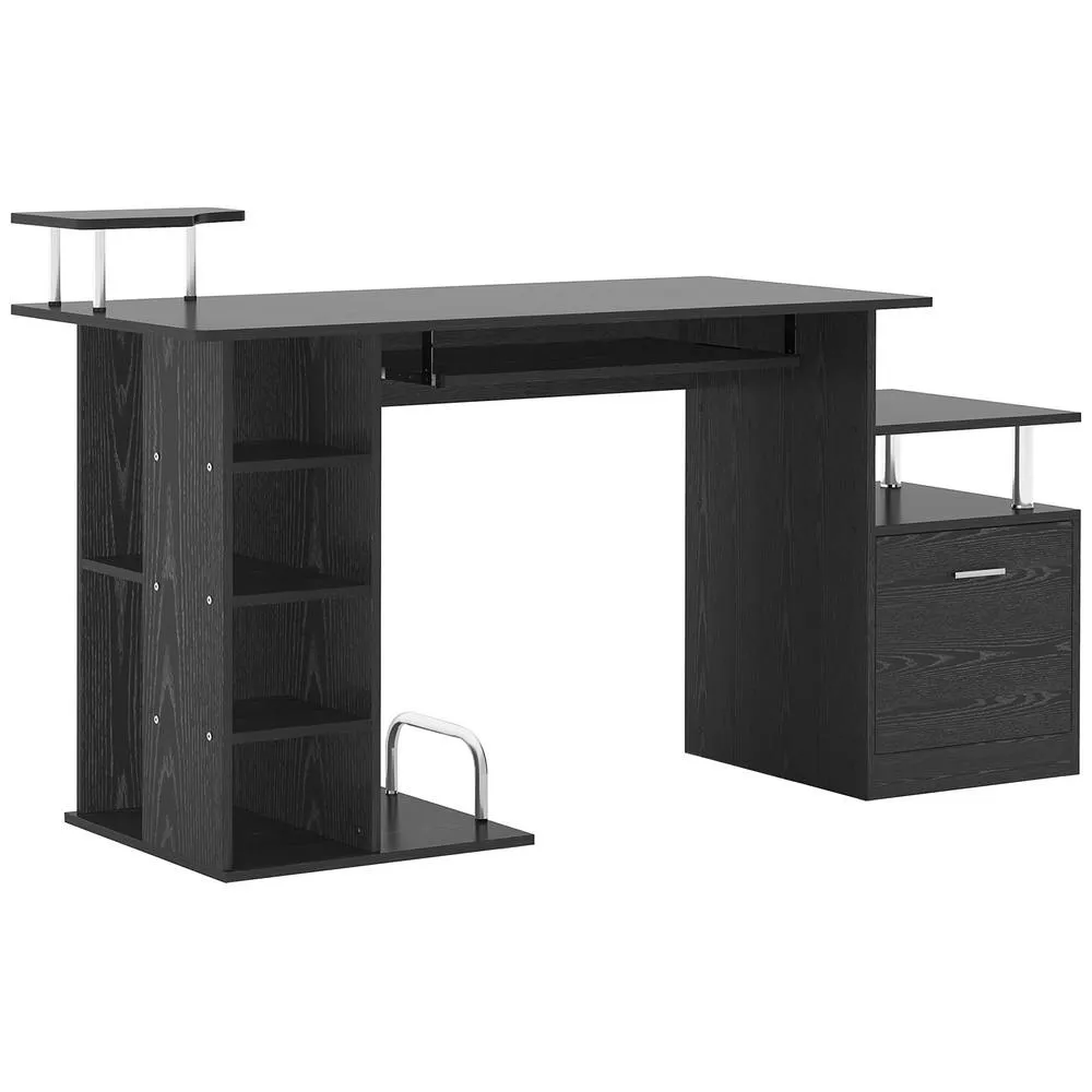 HOMCOM Wood Computer Desk Laptop Workstation PC Table Drawer Shelf Office in Black 2
