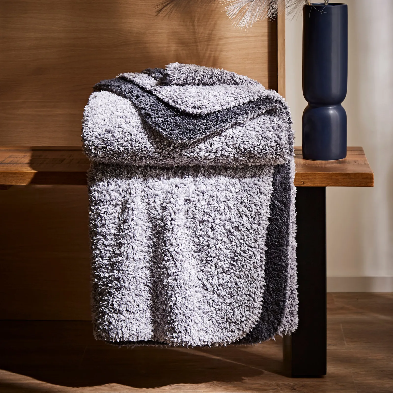 Teddy Bear Extra Cosy Marl Reversible Throw Charcoal