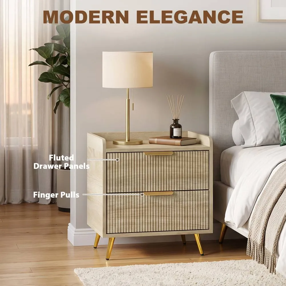 HOMCOM Bedside Table with 2 Drawers, Natural Wood Finish 4