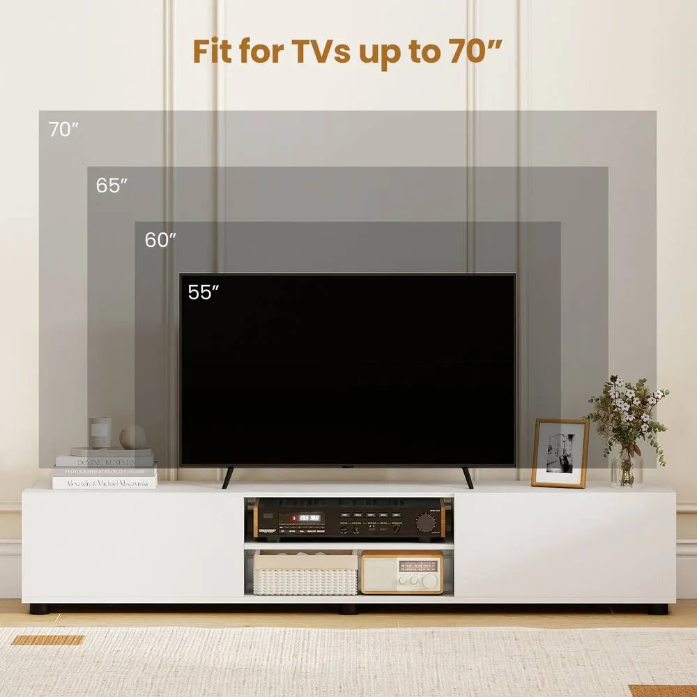 Costway Modern TV Stand Minimalist Entertainment Center with 2 Doors in White 6