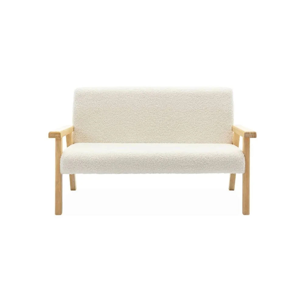 sweeek 2-seater children's bench in boucle fabric & rubberwood in White 5