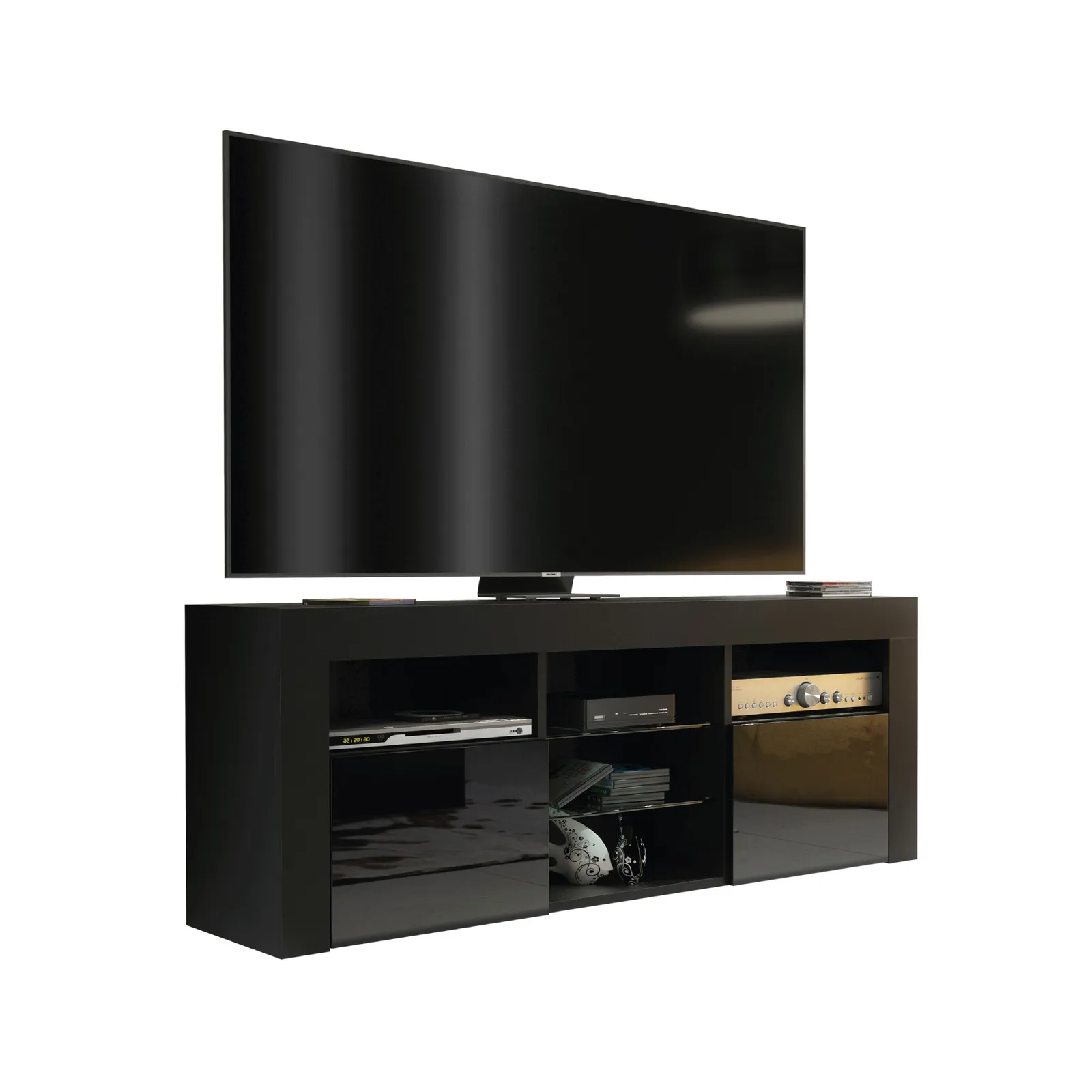 Creative Furniture TV Unit 145cm Modern - Modern Black with High Gloss Doors 5