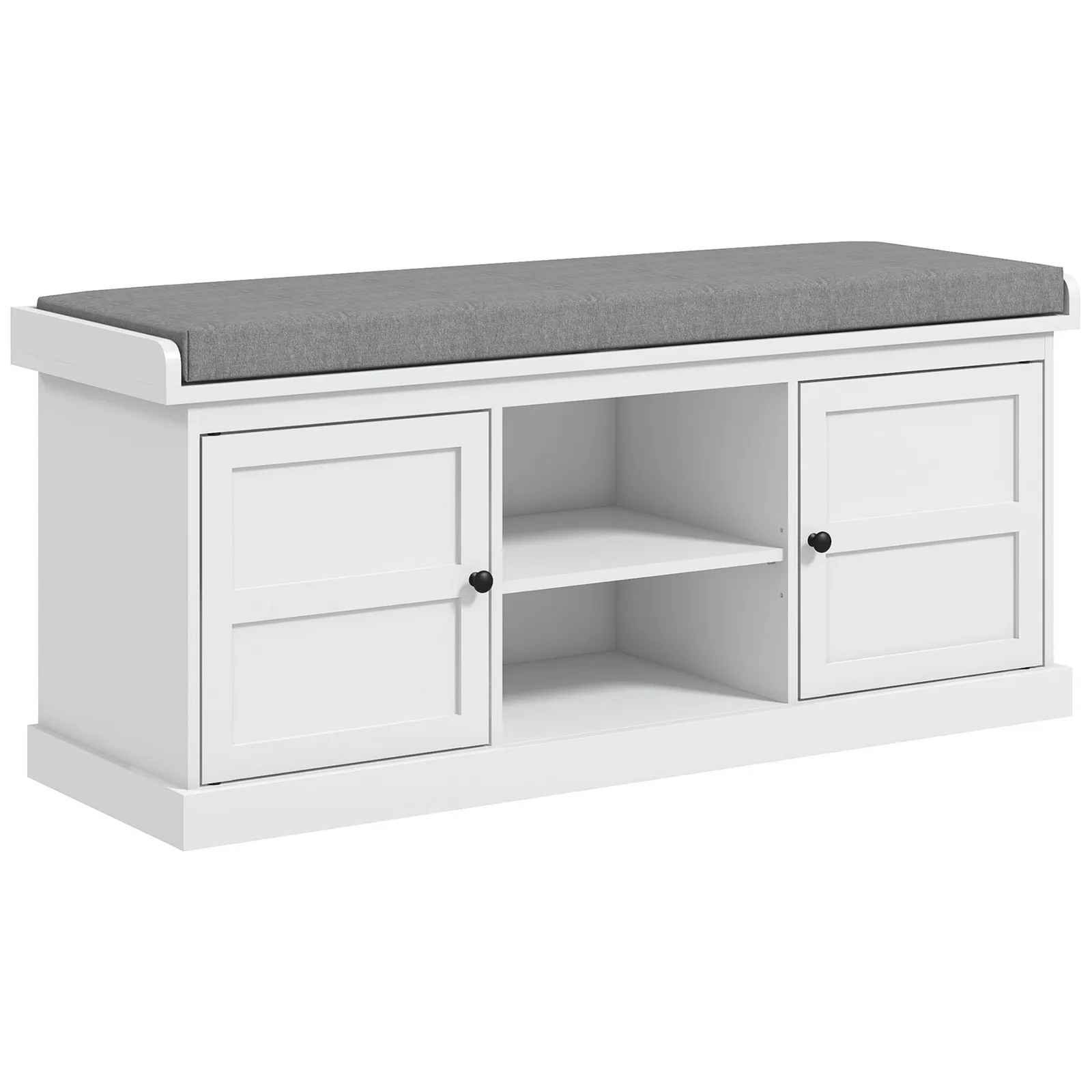 HOMCOM Shoe Bench with Cushioned Seat Adjustable Shelf for Hallway in White 2
