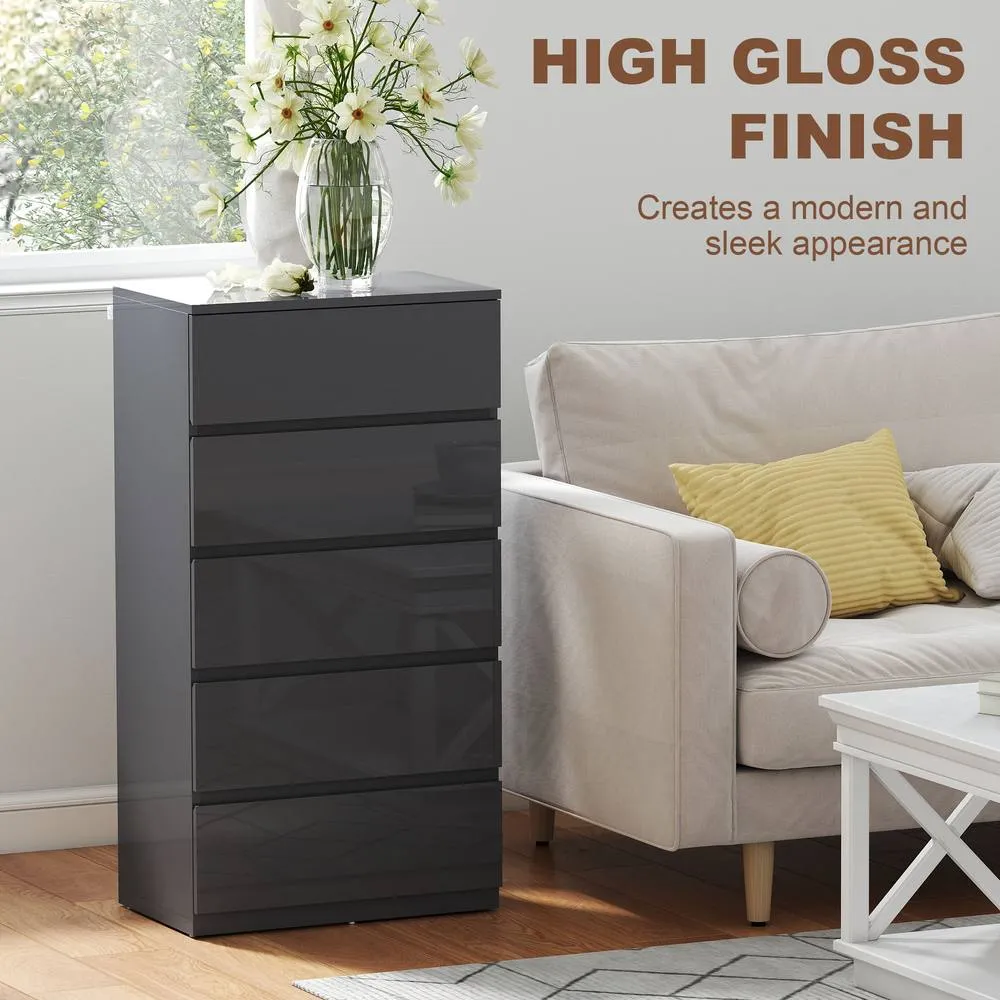 HOMCOM Bedroom Chest of Drawers, 5 Drawers Dresser, Drawer Unit, Grey 5