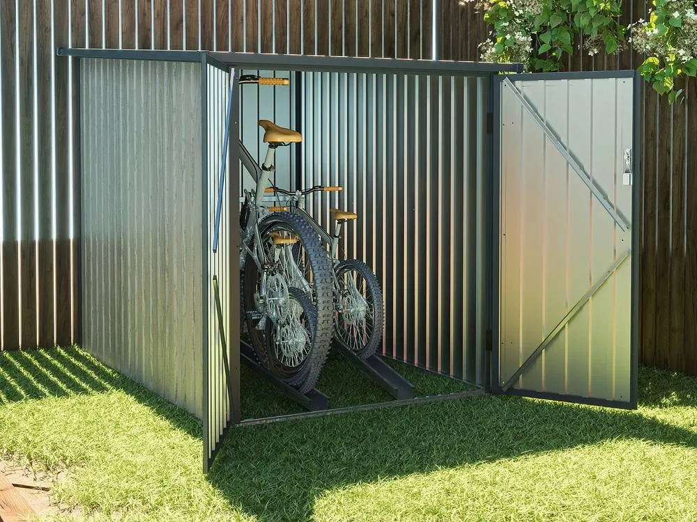 Vente-unique Galvanised Steel Bike Shed - Wood Effect - 2.8 M² - for 2 Bikes - NIKI in Grey 3