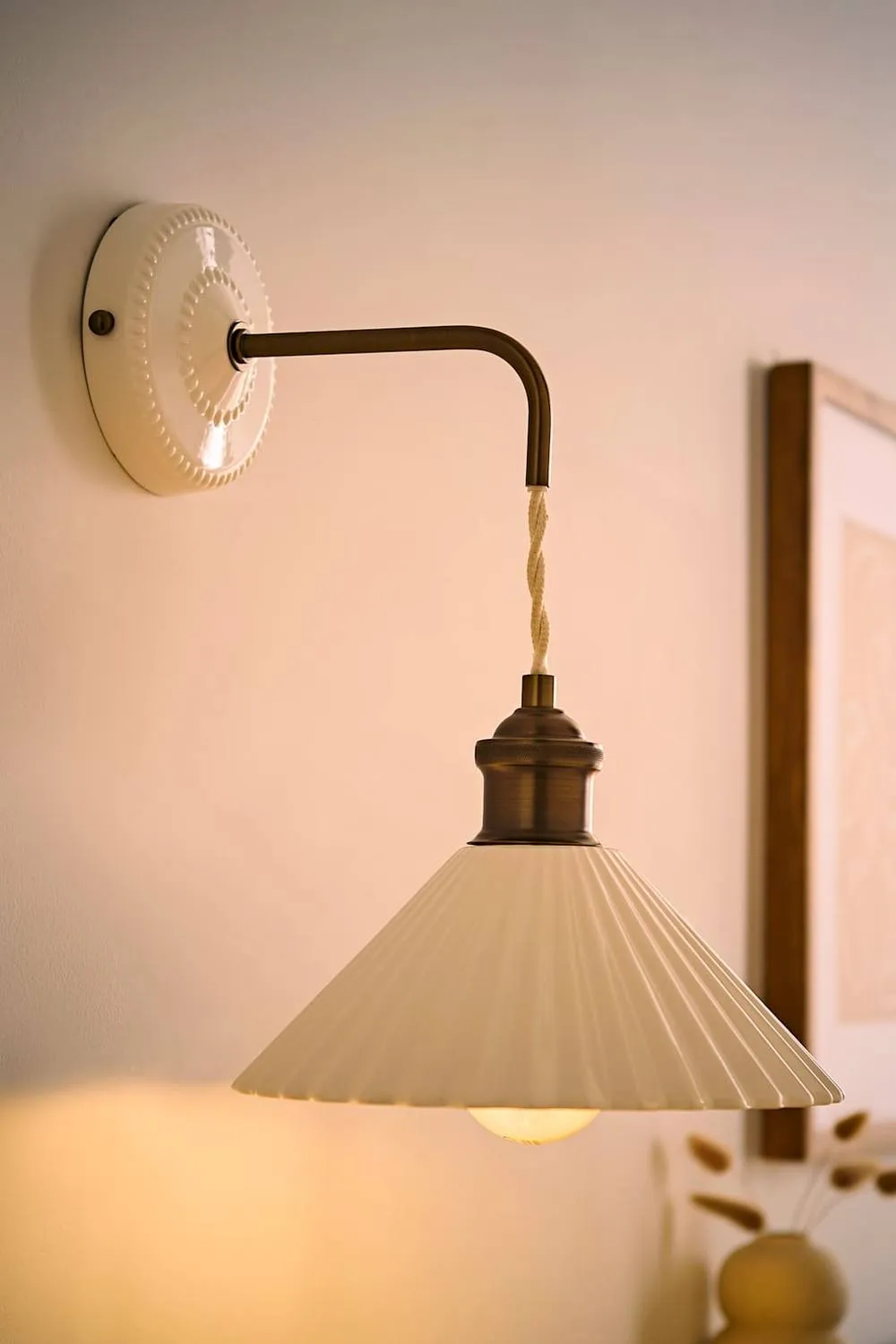 ValueLights Burford White Ceramic Ribbed Adjustable Drop Wall Light in Cream 2