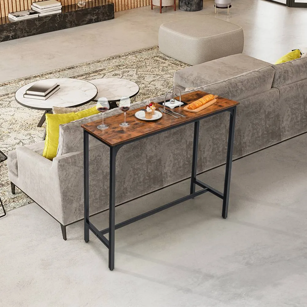 Costway 120 CM Bar Table with Footrest Counter Height Table with Steel Frame in Brown 3