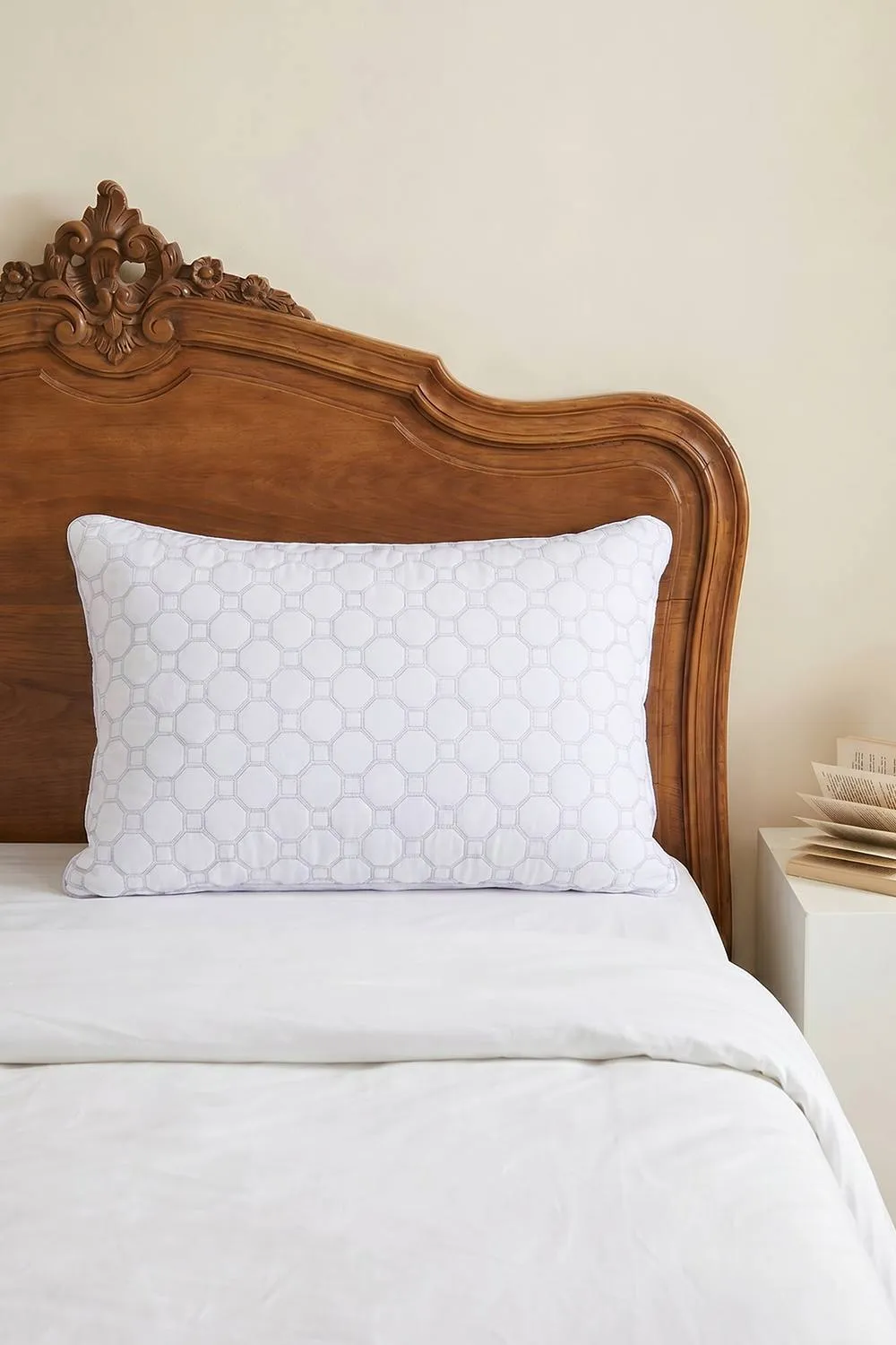 Living and Home Plush & Breathable Geometric Textured Pillow Insert for Back Stomach and Side Sleepers in White
