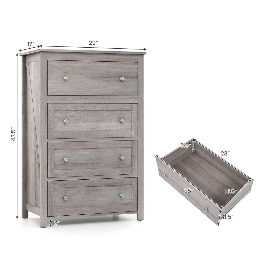Costway 4 Drawer Dresser Storage Cabinet Chest of Drawers Clothes Organizer in Grey 2